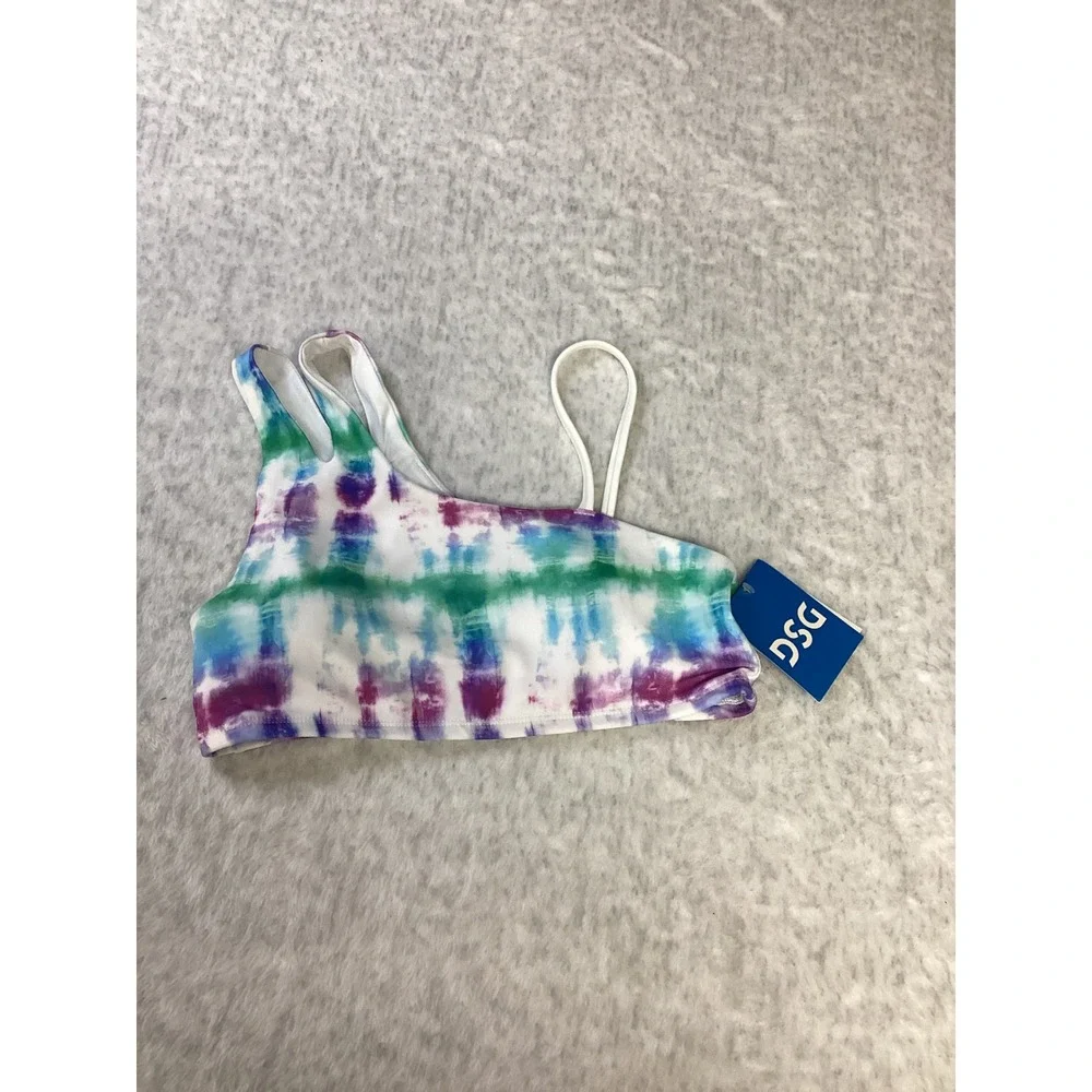 DSG Girls Asymmetric‎ Swim Top Tide Dye Multi Size Medium NWT 50+ UV Protection
